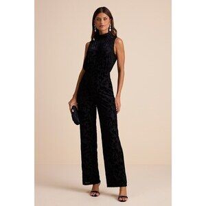 Lulus Micola Black Velvet Jacquard Mock Neck Jumpsuit - Size S